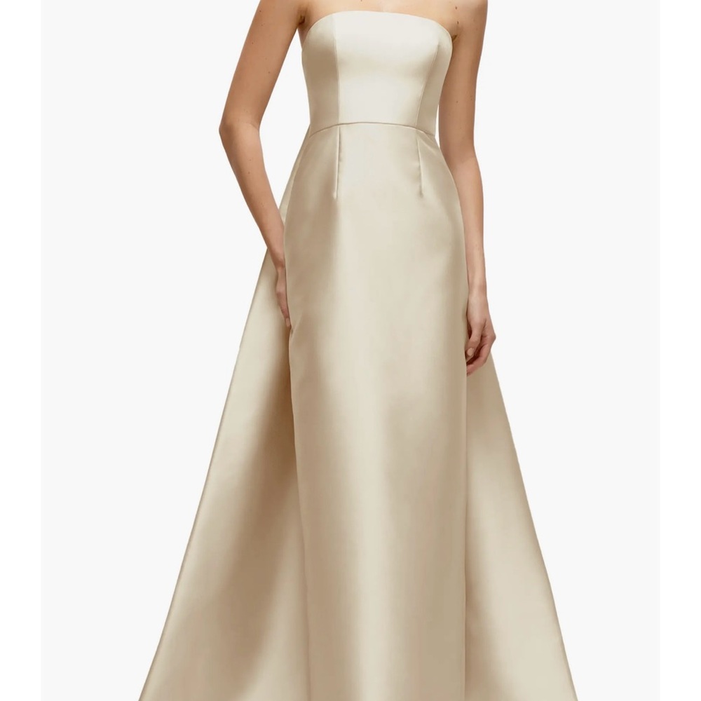 Strapless Satin Twill Column Gown with Removable Train